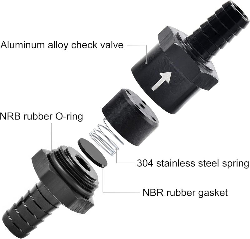 Baieasy 4 Pcs 1/4'' 5/16'' 3/8'' 1/2'' Fuel Non Return Inline One Way Check Valve for Fuel Line Oil Petrol Diesel Gasoline Water Aluminium Alloy (Black) - Image 2